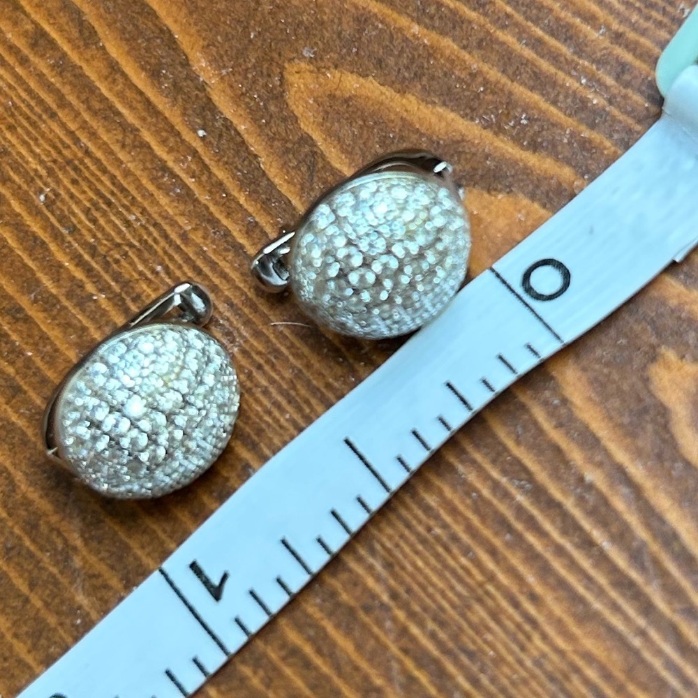 NWT Sterling Silver Pavé Crystal Button Earrings - Picture 13 of 14